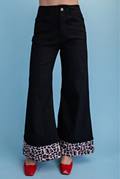 Leopard Cuffed Flare Pants in Stretchy Denim-Like Fabric