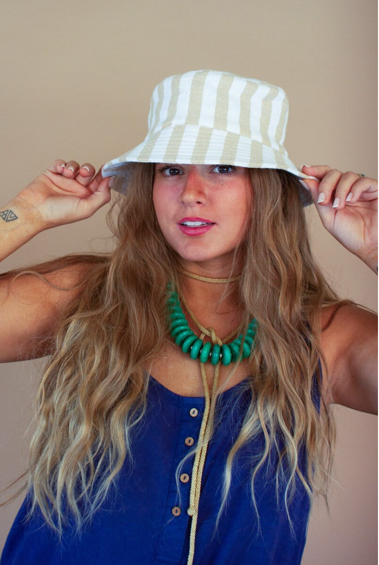 Striped bucket hat close-up