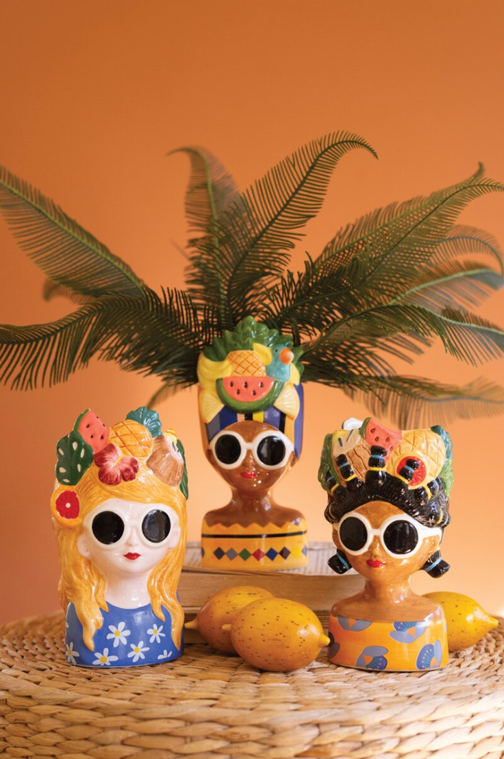 Tropical fruit crown lady planter with pineapple and watermelon details
