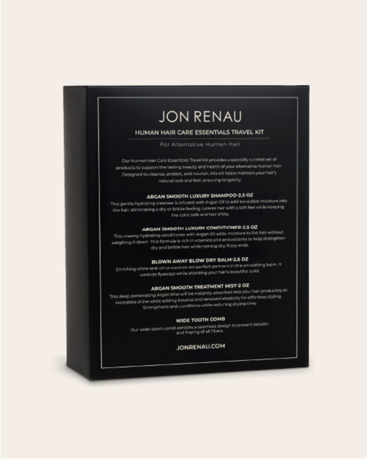 Jon Renau Human Hair Care Essentials Travel Kit - box back with product descriptions