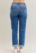 Judy Blue Boyfriend Classic Cuffed Jeans - front view