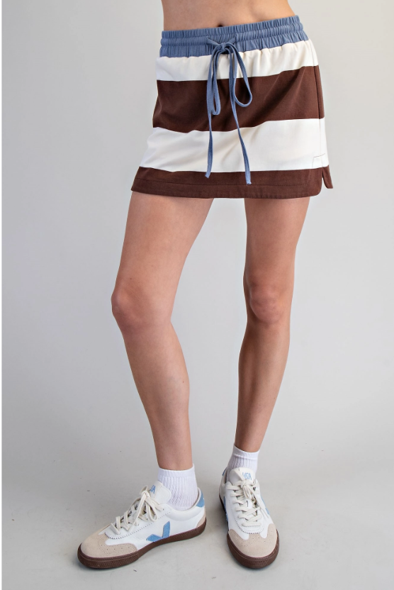 Enzyme Washed Striped Skort - front view