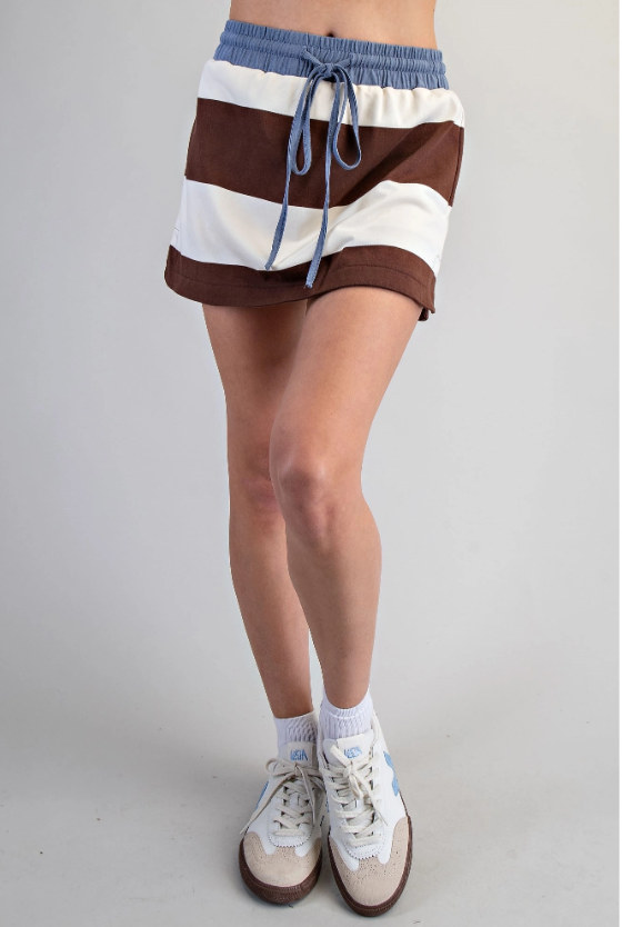 Enzyme Washed Striped Skort - side view 2