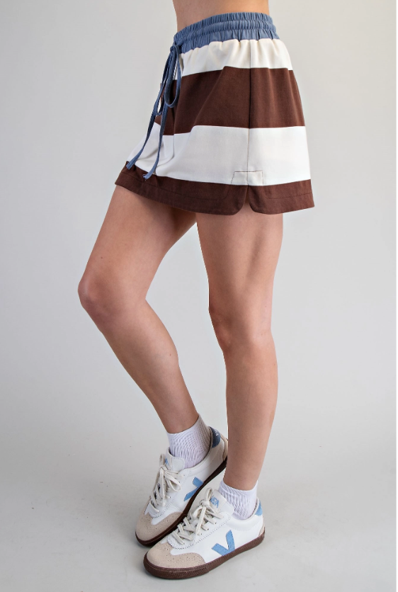 Enzyme Washed Striped Skort - side view