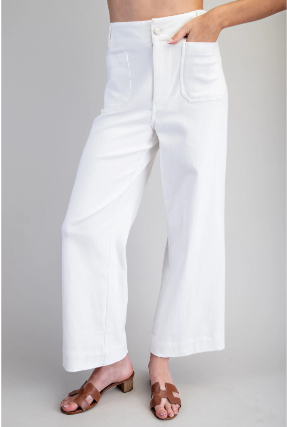 Soft Washed Wide Leg Pants - Off White side view