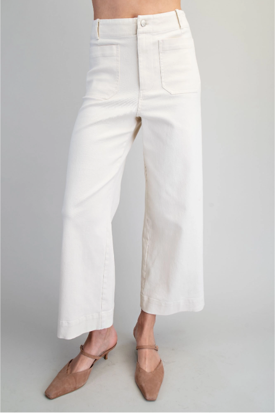Soft Washed Wide Leg Pants - Off White front view
