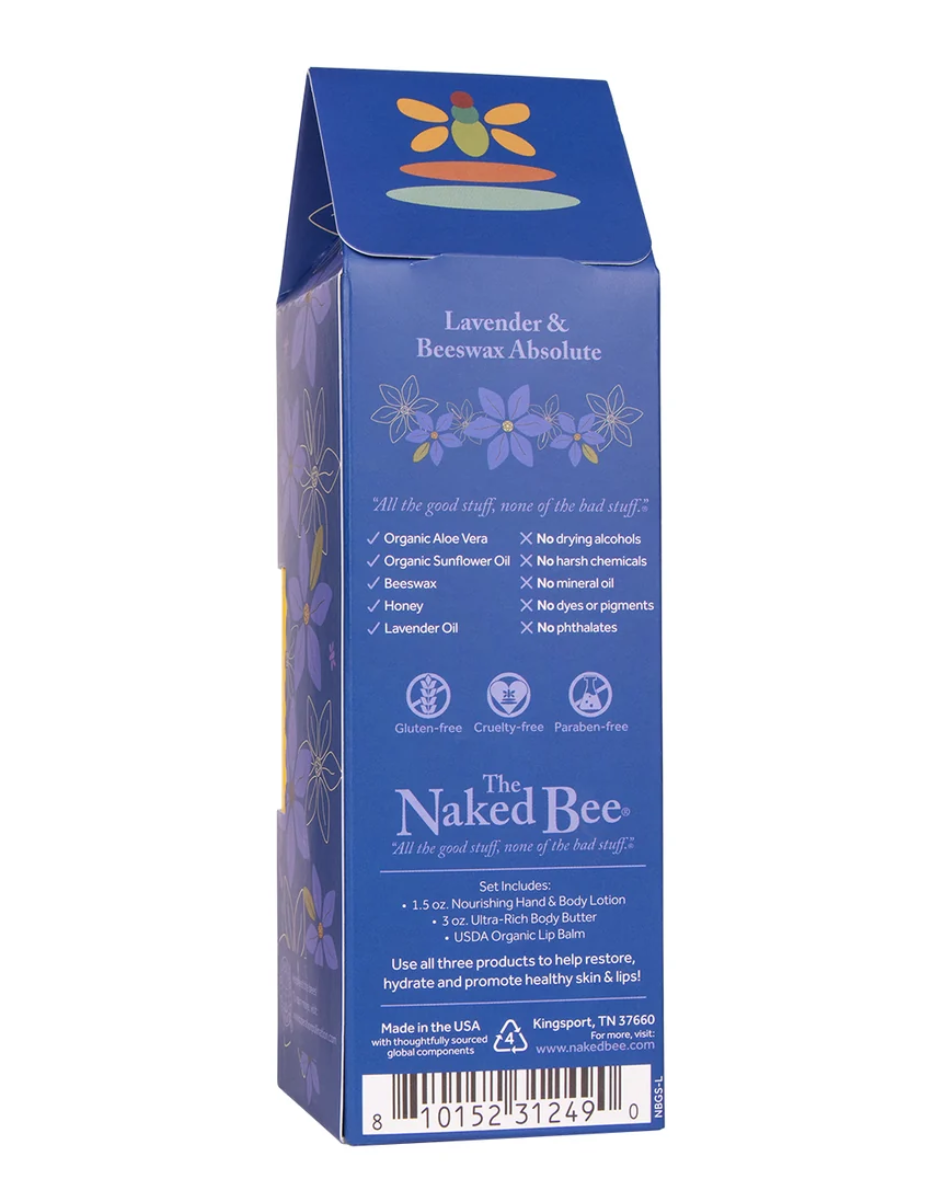 The Naked Bee Lavender & Beeswax Absolute Gift Collection - back packaging with ingredients
