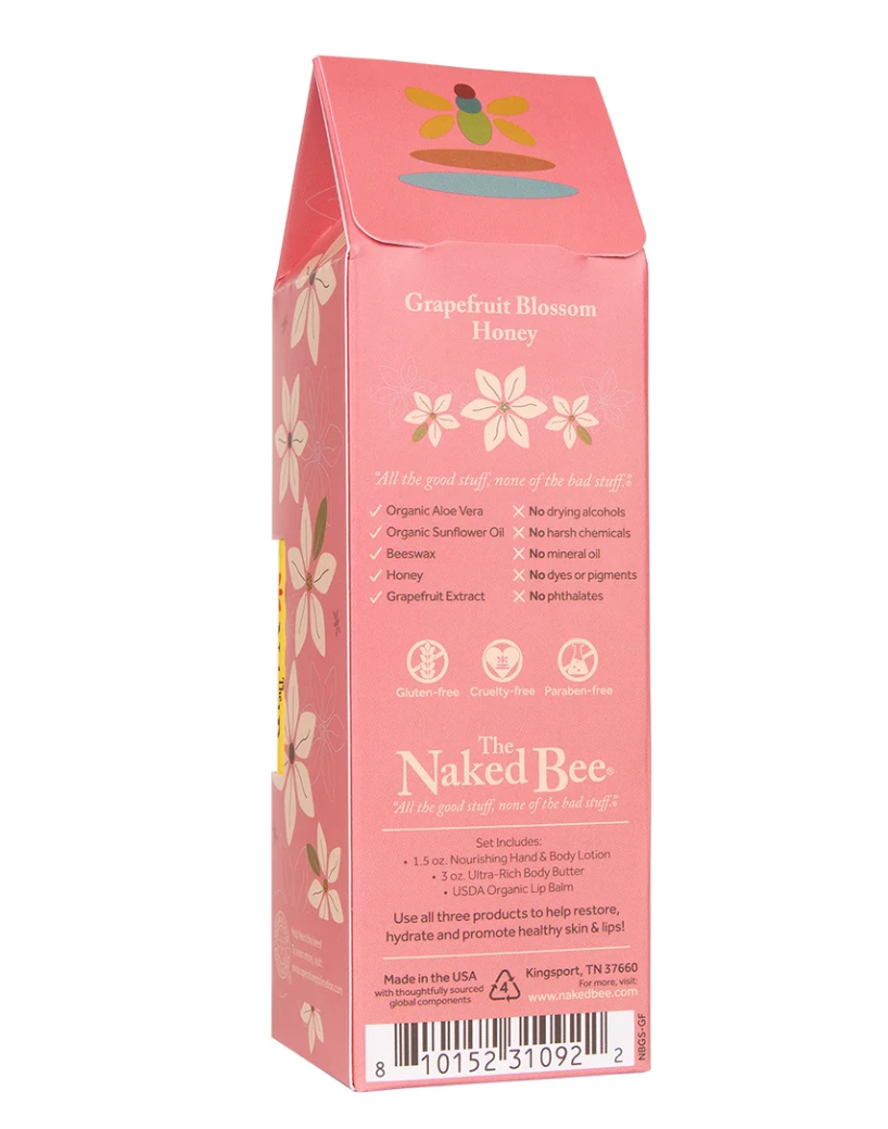 The Naked Bee Grapefruit Blossom Honey Gift Collection - back packaging with ingredients