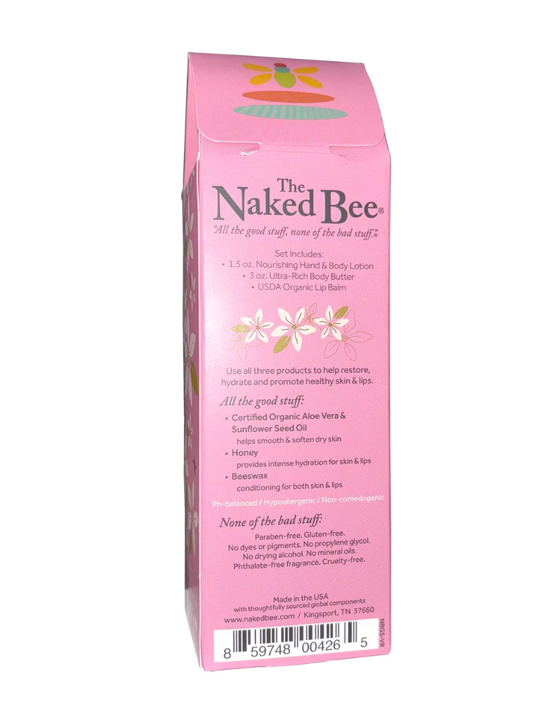 The Naked Bee Vanilla, Rose & Honey Gift Collection - back packaging with ingredients