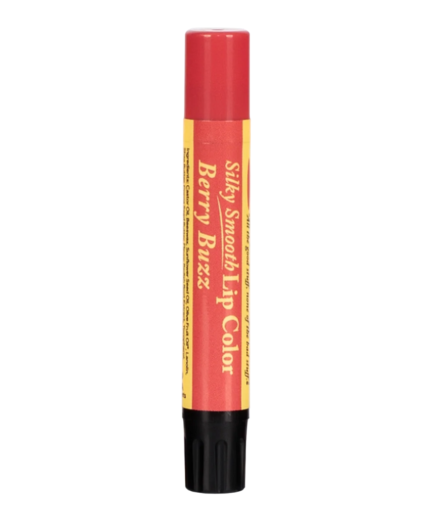 The Naked Bee Berry Buzz Silky Smooth Lip Color on teal background