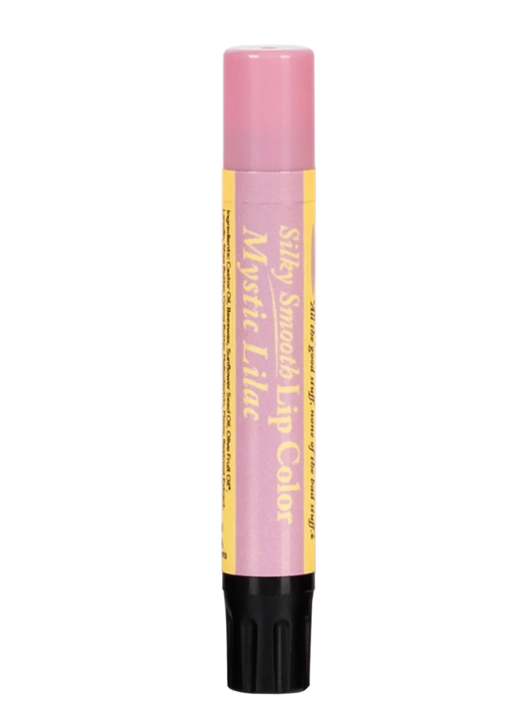 The Naked Bee Mystic Lilac Silky Smooth Lip Color on teal background