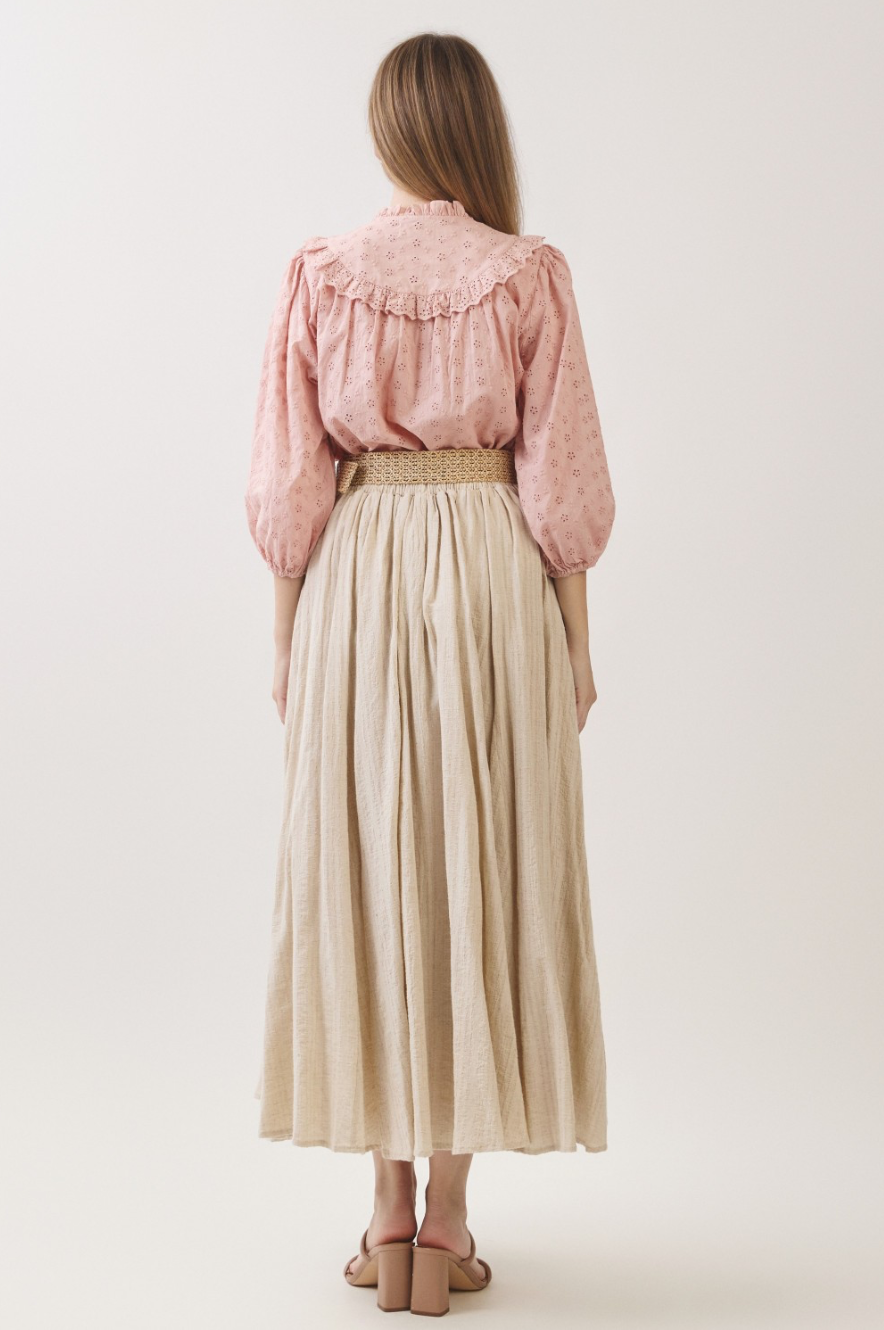 Oatmeal Pleated Maxi Skirt - back view without top