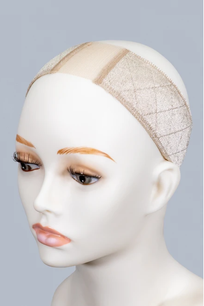 Stay Put Wig Grip in dark brown on mannequin