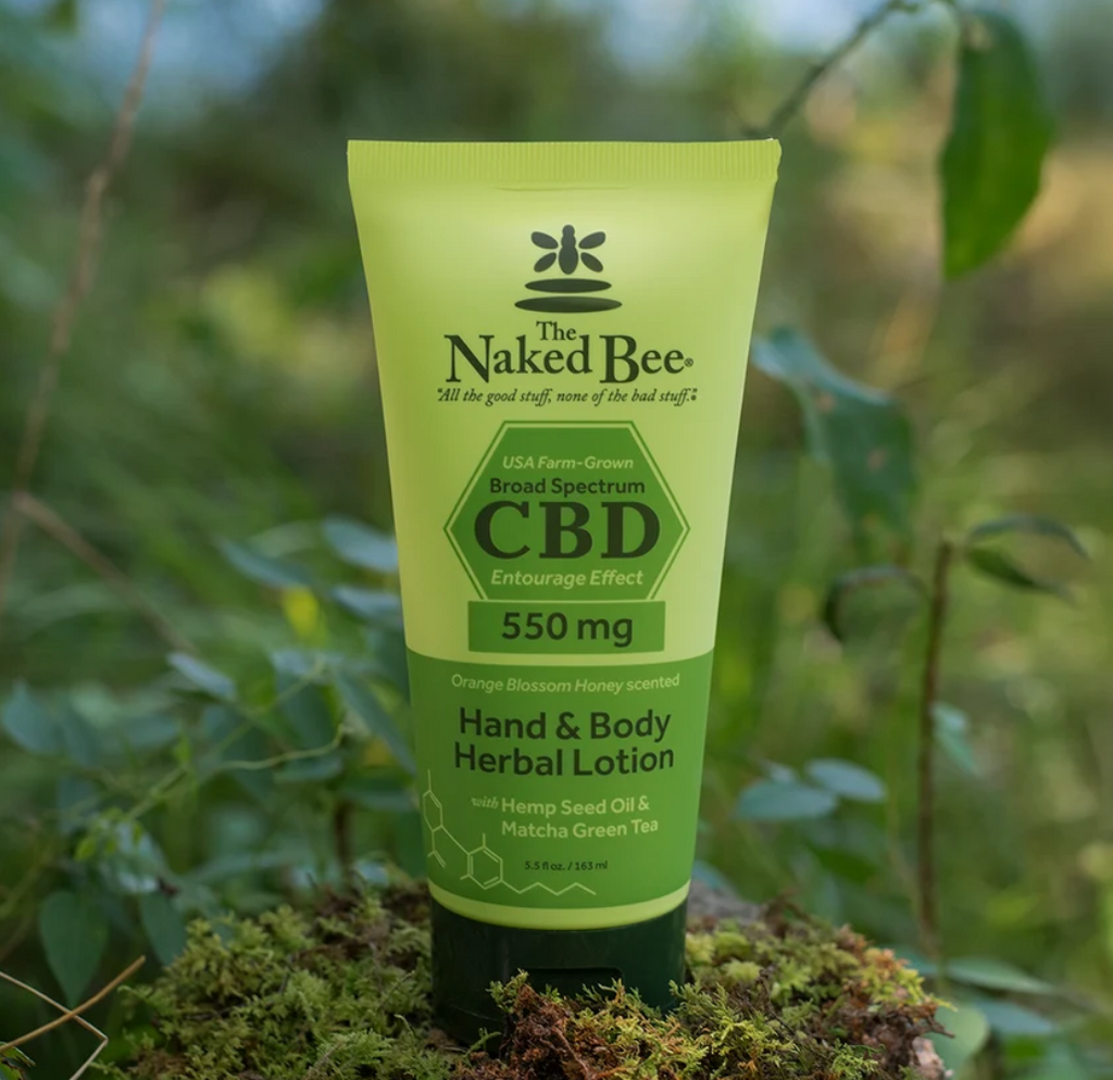 The Naked Bee 550 mg CBD lotion displayed outdoors