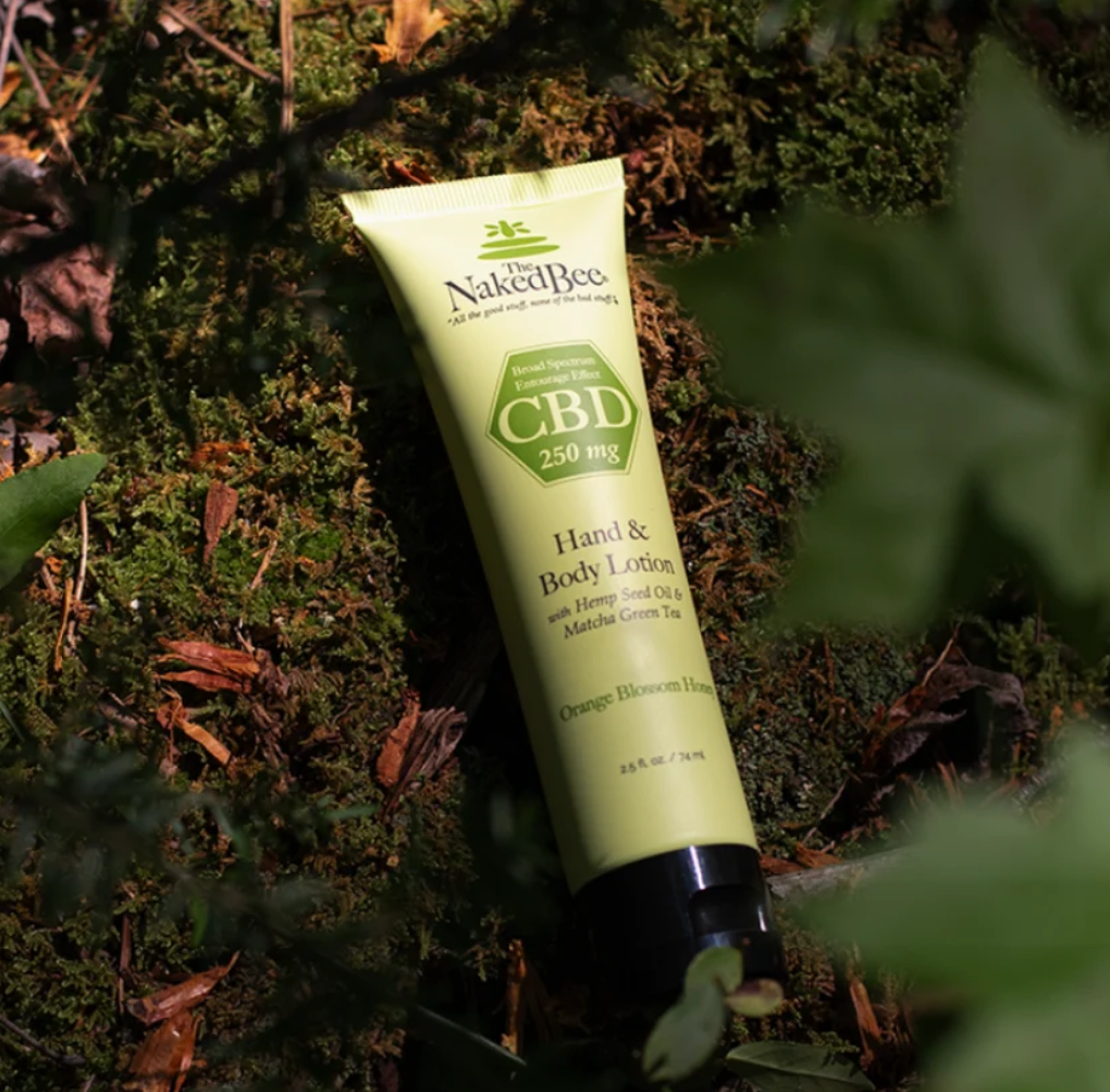 The Naked Bee 250 mg CBD lotion displayed outdoors