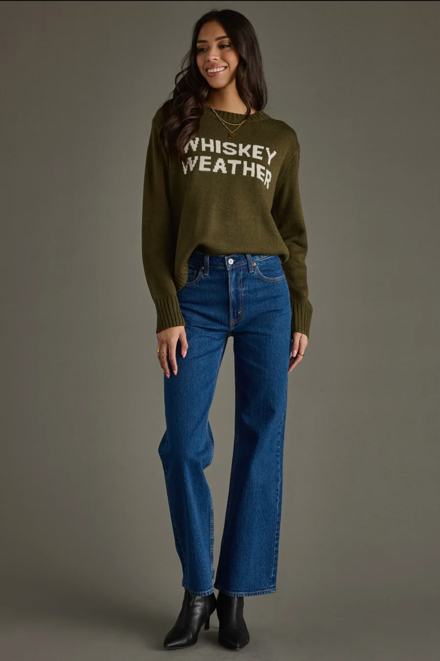 Back view of the olive Whiskey Weather knit sweater