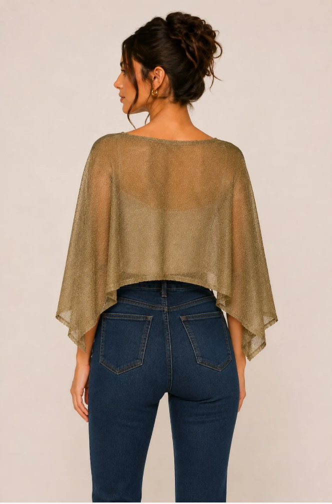Lurex Knit Crop Poncho