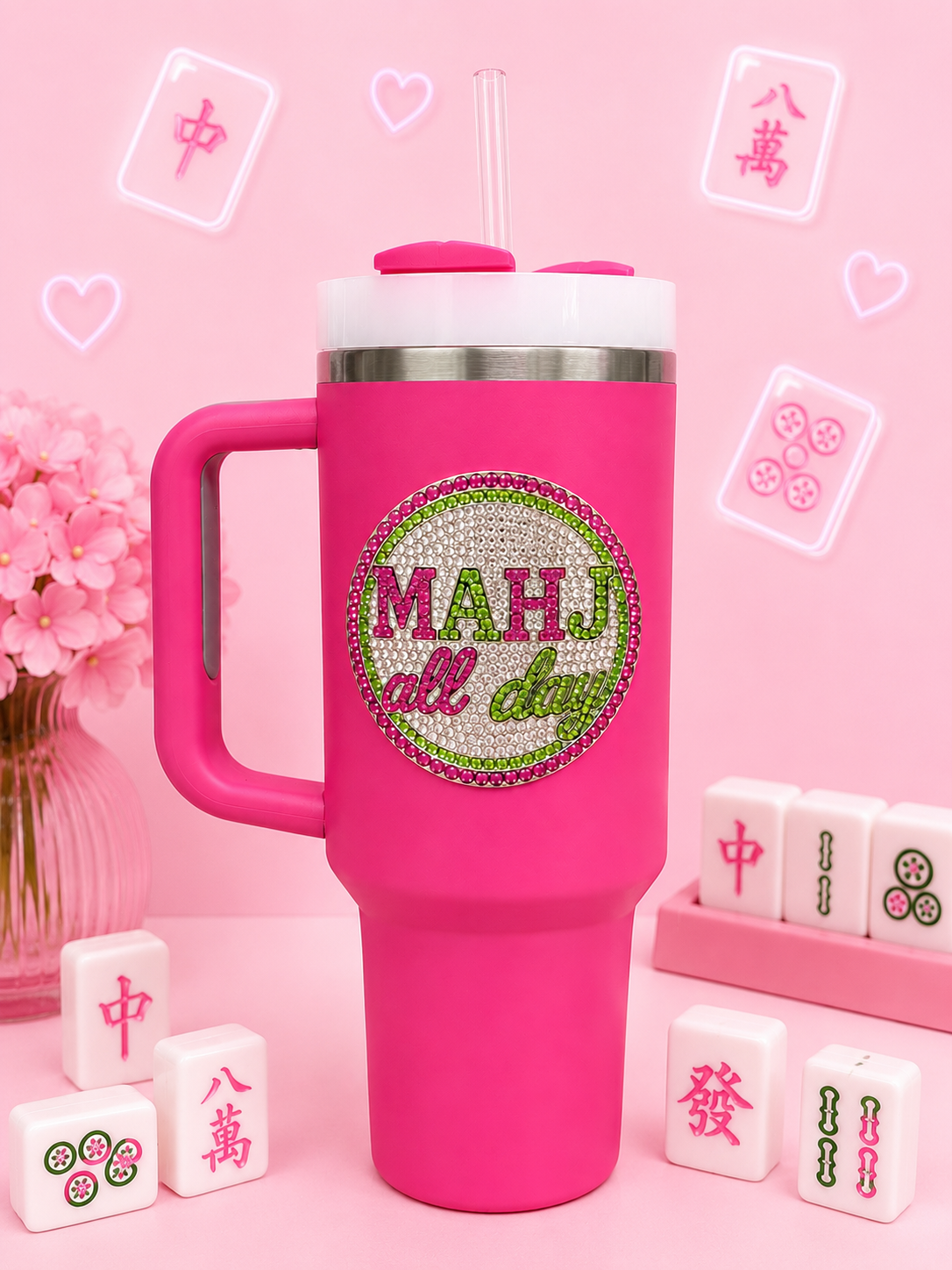 Mahjong Jeweled 40oz Pink Tumbler