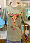 I See Beauty Bull Skull Graphic Tee