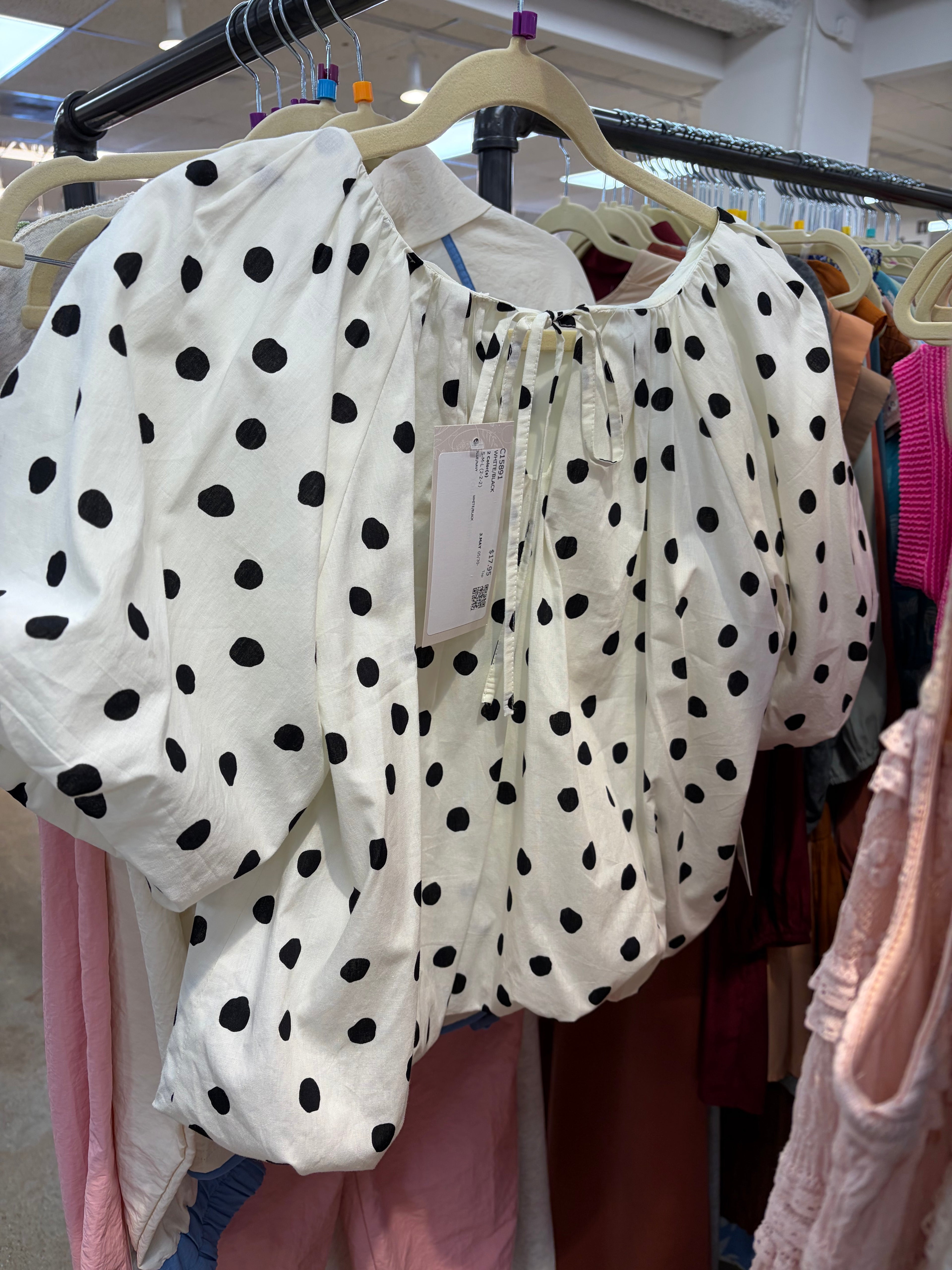 Black & White Polka Dot Puff Sleeve Blouse