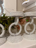 6" White Beaded Candle Holder